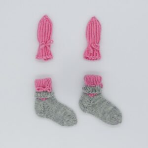 knitted set gray pink socks, gloves 62